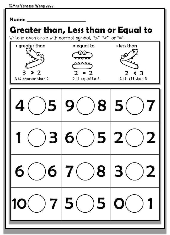 kindergarten math worksheets numbers 1 10 comparing numbers etsy australia