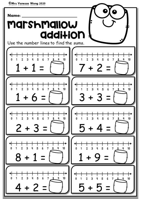 kindergarten math worksheets number line addition distance etsy