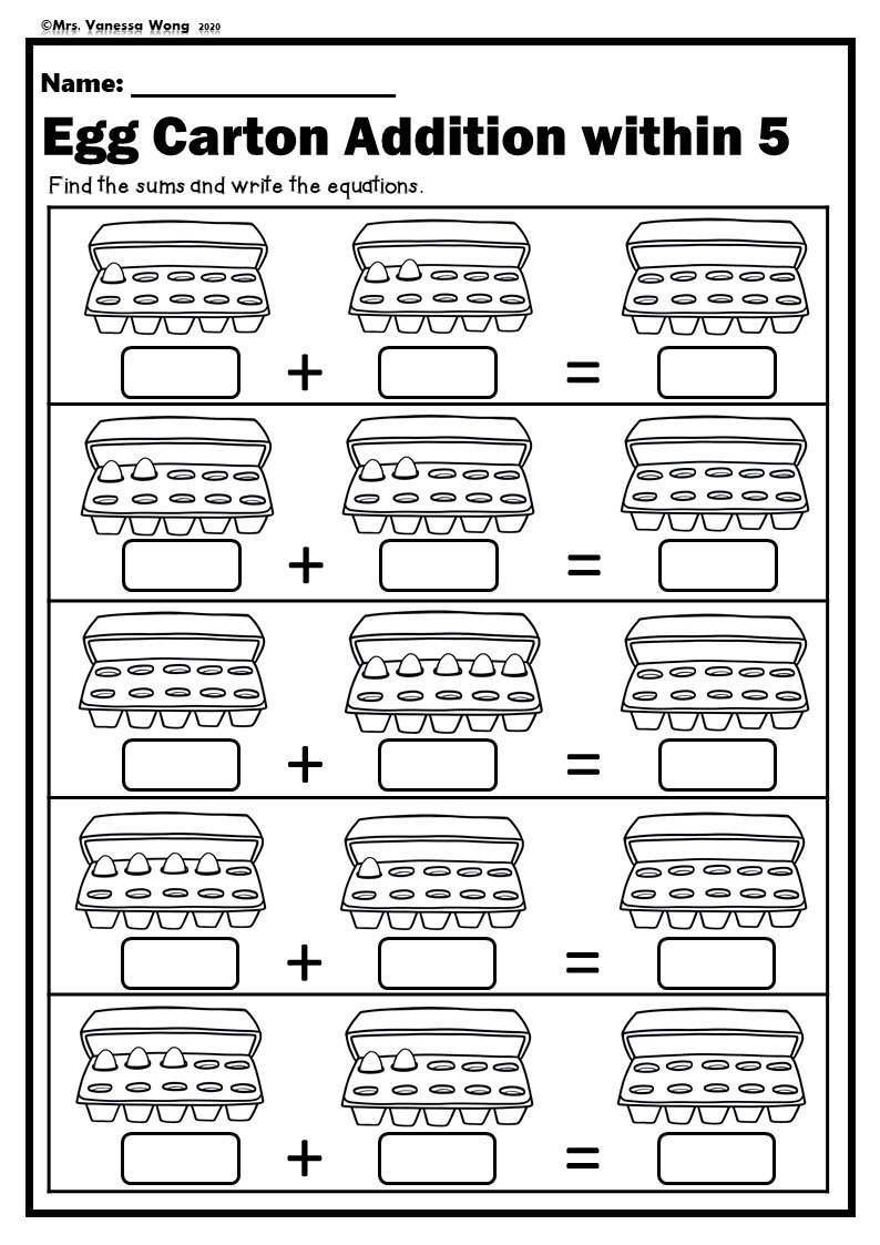 kindergarten math worksheets ten frame addition distance etsy