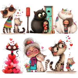 San Valentín PNG / Paquete de imágenes prediseñadas de San Valentín / Gato adorable / Gato divertido de San Valentín PNG / Amor PNG / Imágenes prediseñadas de amor / Uso comercial