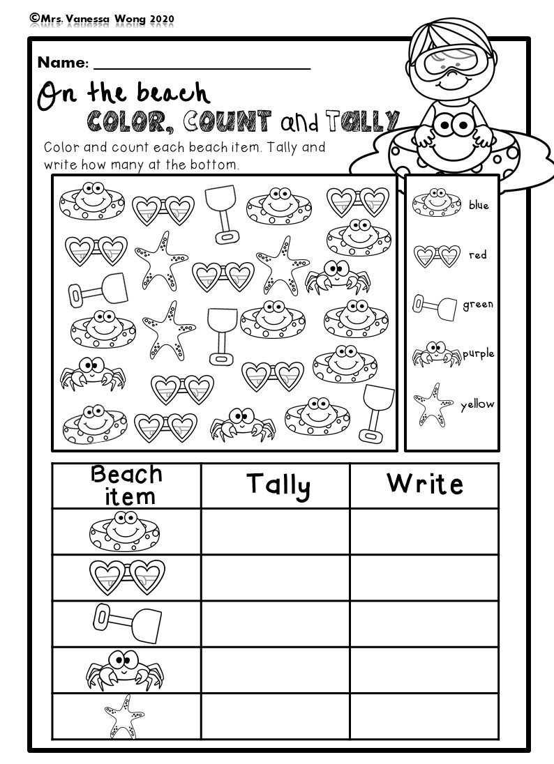 kindergarten math worksheets numbers 1 10 tally marks etsy