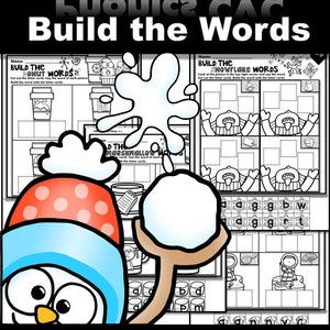 Phonics Worksheets CVC Build the Words Winter theme. PreK  Kindergarten 1st Grade
