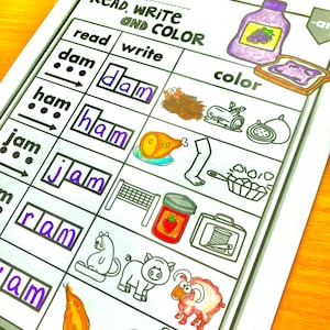 Phonics Worksheets CVC Short Vowels Read, Write & Color for Kindergarten and First Grade