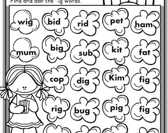 Feuilles d'exercices sur la phonétique CVC Dab pour la maternelle et la première année
