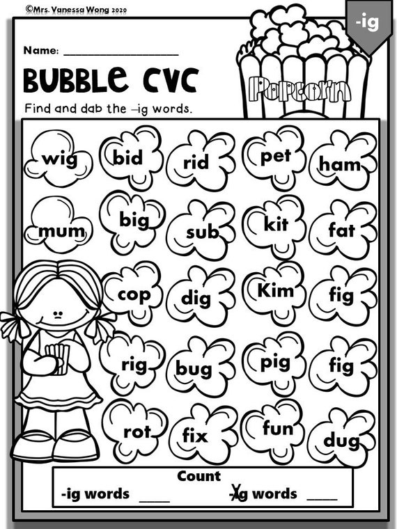 phonics worksheets cvc dab for kindergarten and first grade etsy hong kong
