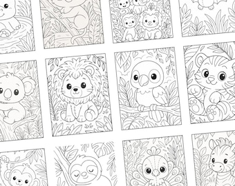 Libro da colorare con animali della giungla – stile orsacchiotto di peluche, libro di attività per bambini