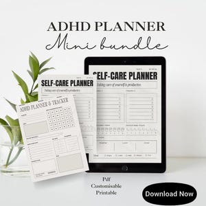 Self‑Care ADHD Planner – Printable Mental Health + Habit Tracker PDF | Daily Focus Productivity Bundle