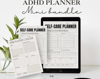Planner per la cura di sé e l'ADHD - PDF stampabile per il monitoraggio della salute mentale e delle abitudini / Pacchetto di produttività per la concentrazione giornaliera