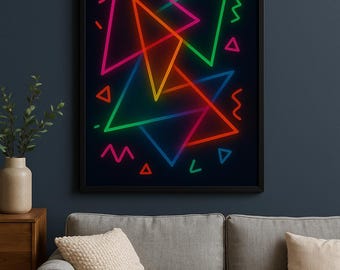 Poster da parete con triangolo ADHD al neon - Stampa digitale / Decorazione geometrica colorata, download immediato