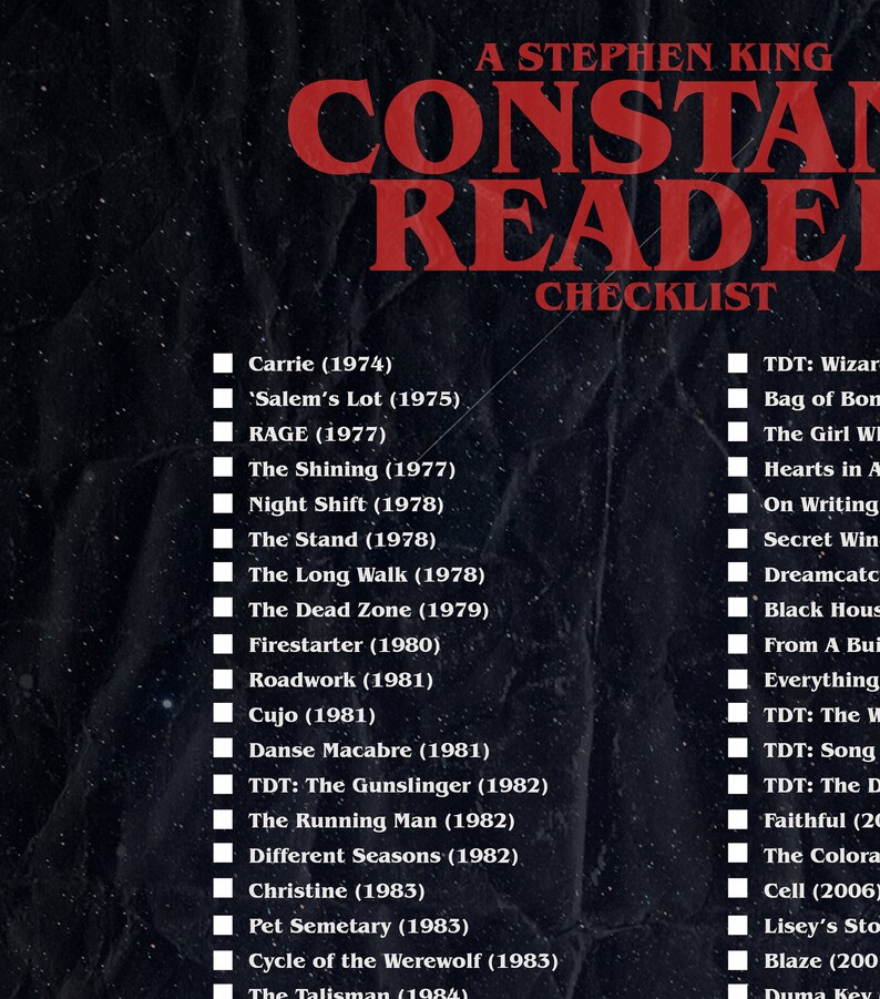 Stephen King Constant Reader Checklist Print Etsy