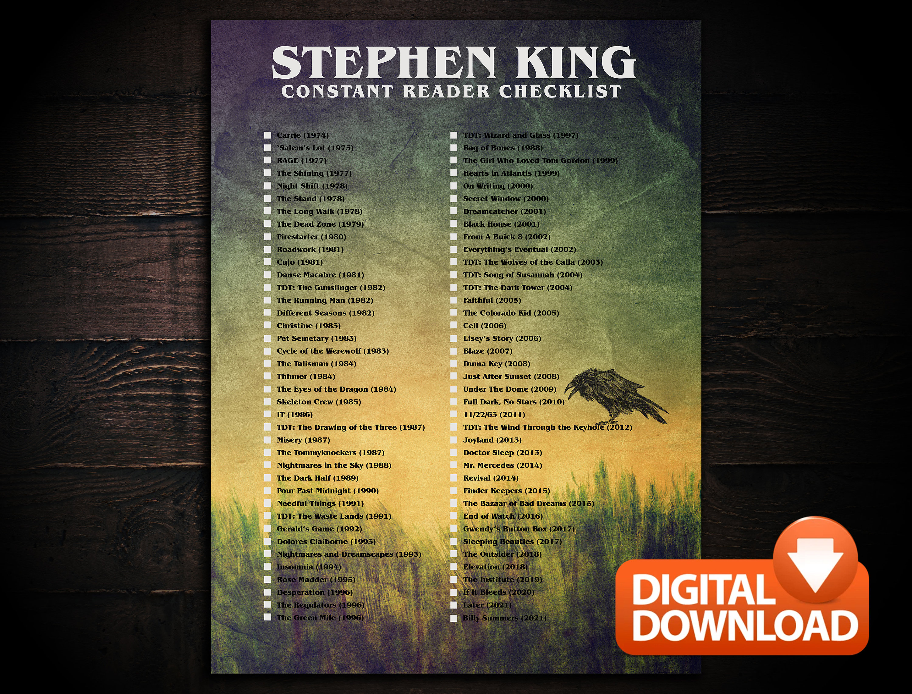 Stephen King Constant Reader Two Checklist Print Etsy