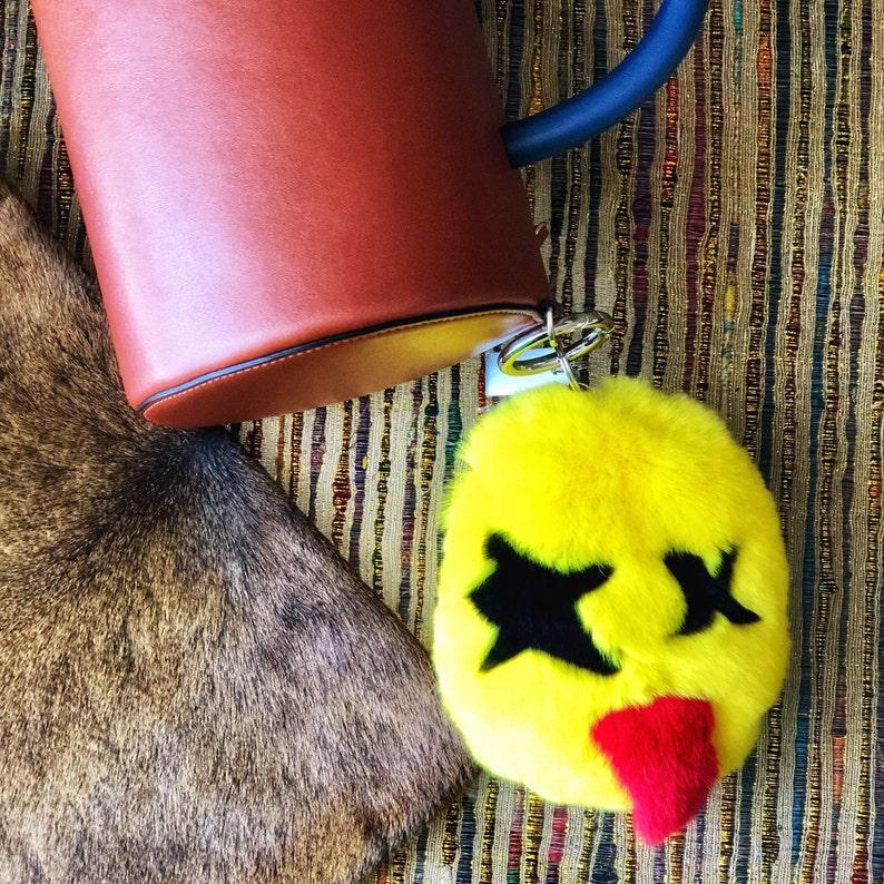 smile keychain real fur pendant Fur bag charm