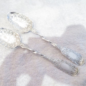 2 cuillères à baies argent 925 Londres 1851 Wunderschöne victorianisch Mitte des 19. Jahrhunderts London Sterling Silber Beerenlöffel