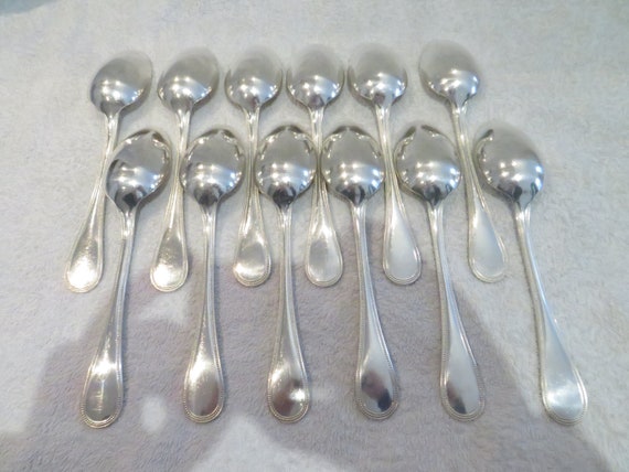 Lot De 12 Cuillères à Soupe Christofle – Modèle Perles – Métal Argenté – Très Bon État