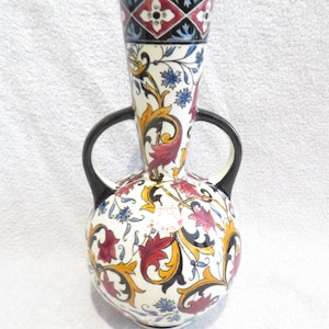 Gien faience vase middle age decor stamp 1938 Mid 20th c french ceramic vase h 26cm