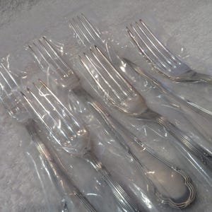 6 silver plated dessert forks goldsmith Ercuis model Trianon Louis XVI vintage French silver-plated dessert forks in blister pack 19cm