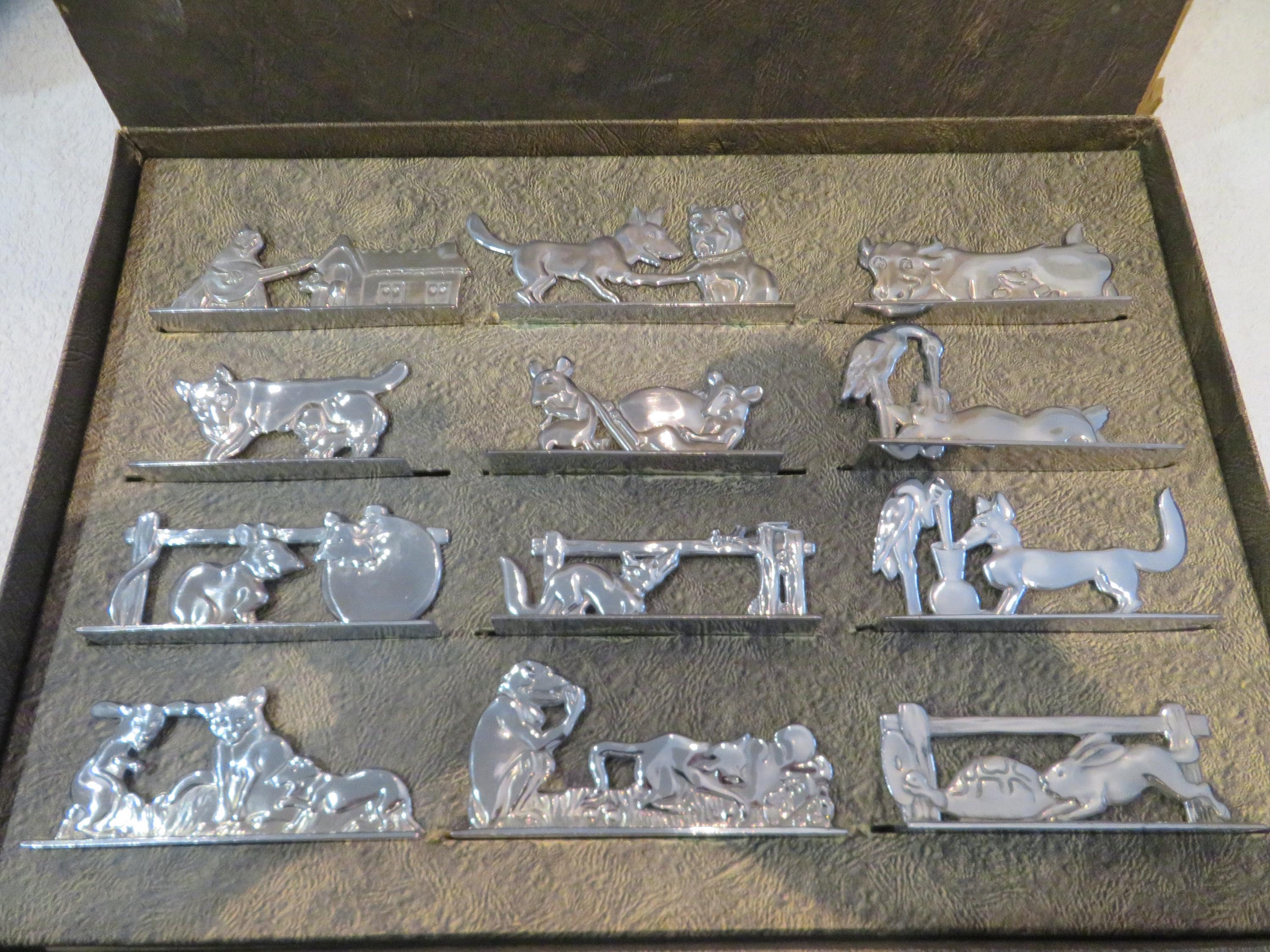 Lot De 12 Porte-couteaux Métal Chromé - Les Fables De La Fontaine Benjamin Rabier - Art Déco