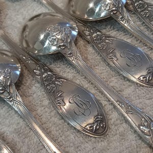 12 silver-plated coffee spoons by Boulenger, Eglantines Art Nouveau model, Gorgeous 1900 French silver-plated coffee spoons 14.2cm