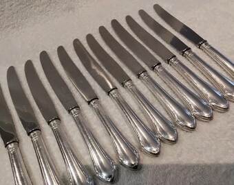 12 silver-plated dinner knives, art deco style, silver-plated dinner knives, 25.2 cm, French silver-plated dinner knives, goldsmith SFAM