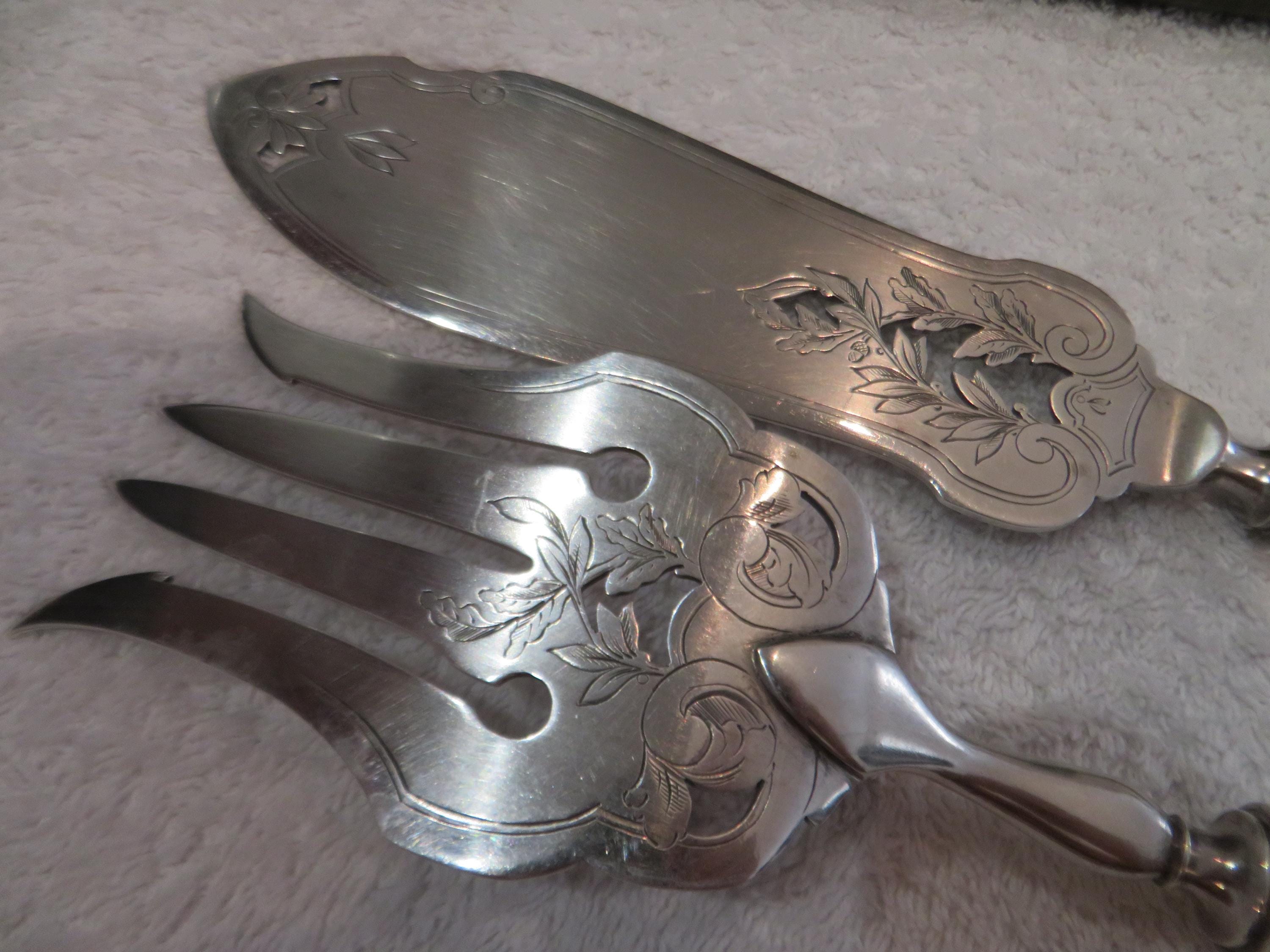 Puiforcat／Service à poisson／nacre 24pc Antique French Sterling Silver PUIFORCAT Fork & Knife