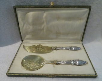 Beautiful service to ice handle silver 950 Minerve and gold metal st Louis XVI French sterling silver - golden metal 2p ice cream serving set