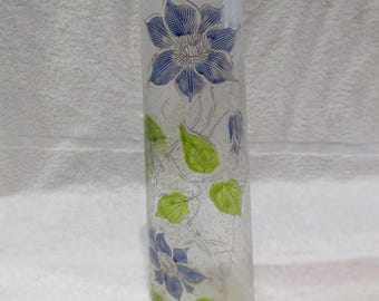 Glazen vaas met zuurgeëtste en Legras geëmailleerde decoratie voor Art Nouveau Cristal trap h 28cm