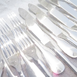 10 fish cutlery silversmith Christofle model Cluny Vintage French silver-plated 20p fish cutlery set