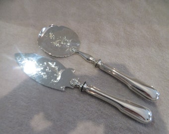 Couvert à servir la glace métal argenté modèle filets Vintage French silver-plated ice cream 2p serving set