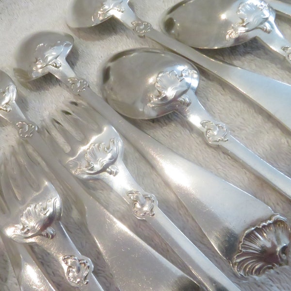 6 couverts de table argent 950 Minerve style rocaille art nouveau orfèvre H Soufflot Gorgeous 1900 French 950 silver 12p dinner cutlery set