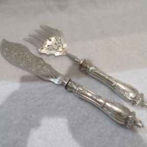Service à poisson argent 950 Minerve (manches) style rococo art nouveau orfèvre Ravinet Gorgeous French 950 (handles) 2p fish serving set