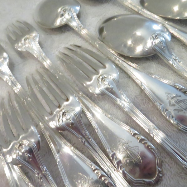 6 fourchettes de table 6 cuillères à soupe argent 950 Minerve style Louis XVI orfèvre Roussel 1900 French 950 silver 10p dinner cutlery set