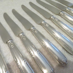 Hermoso conjunto 12 cuchillos de fruta de metal de plata louis XIV estilo orfebre Ravinet Denfert principios del 20 c cuchillos de frutas plateados franceses