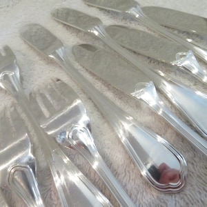 6 couverts à poisson métal argenté orfèvre Christofle modèle Spatours French silver-plated 12p fish cutlery set