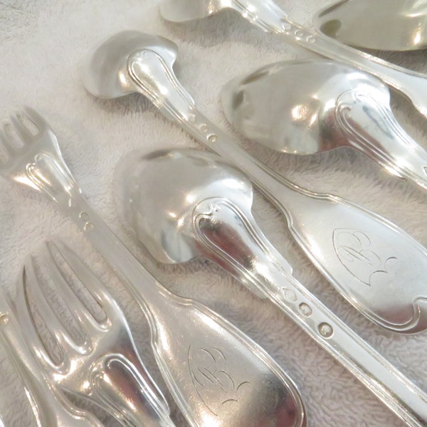 11 couverts de table argent 950 2ème Coq 1809 1819 décor aux filets orfèvre Duron Early 19th c French 950 silver 22p dinner cutlery set