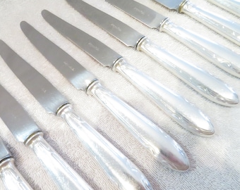 10 couteaux de table manche métal argenté style art deco orfèvre Argental 1960 French silver-plated dinner knives 25,2cm