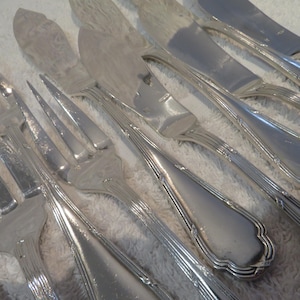 6 silver-plated fish cutlery sets, goldsmith Ercuis, Trianon Louis XVI model, Vintage silver-plated 12p fish cutlery set