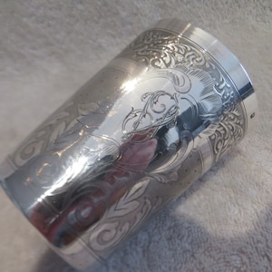 Magnificent guilloche silver timpani 950 Minerva rococo style Magnificent 1880 French 950 guilloche silver large beaker