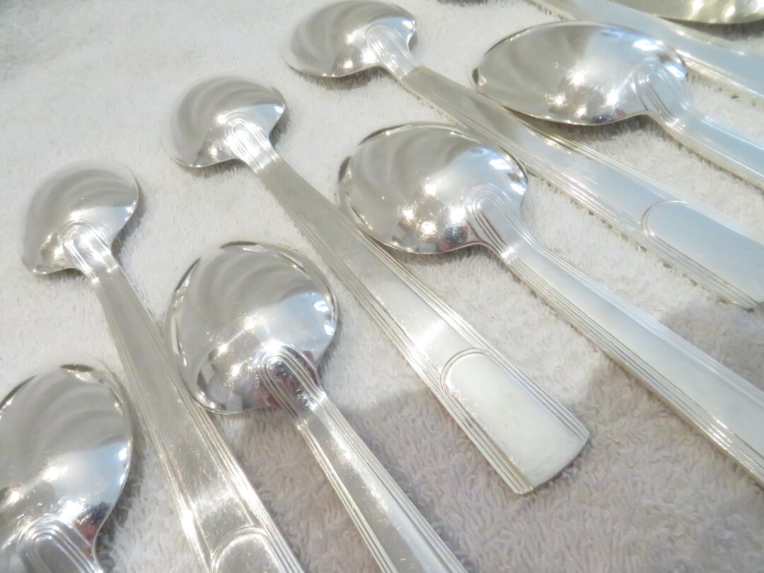 12 Art Deco Silver Metal Soup Spoons Christofle Model Gabon 1930 Silver