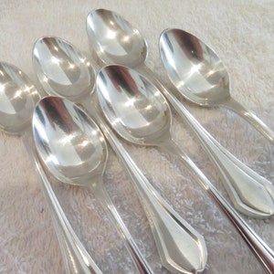 6 cuillères à café métal argenté style art deco orfèvre Christofle modèle Printania 1940 French silver-plated coffee spoons 13,4cm