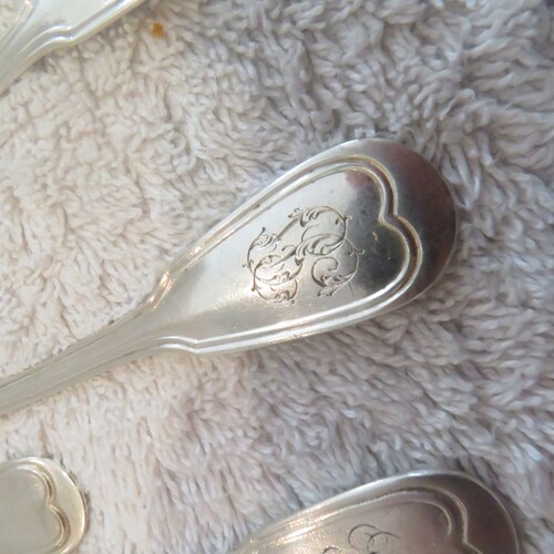 7 sales teaspoons silver 950 Minerva with fillets 19th c French 950 silver coffee spoons