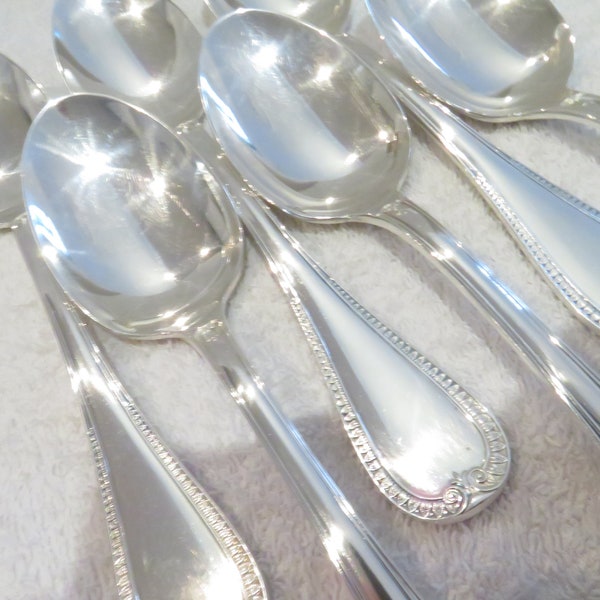 6 cuillères à soupe métal argenté style empire orfèvre Christofle modèle Malmaison Vintage Silver-plated soup spoons excellent