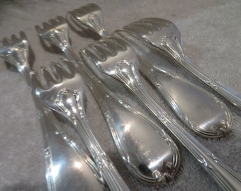 6 fourchettes de table métal argenté style Louis XVI orfèvre Christofle modèle Rubans Vintage French silver-plated dinner forks 21,4cm