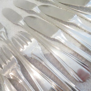 12 silver metal fish cutlery art deco style goldsmith Christofle French Boreal model silver-plated 24p fish cutlery set
