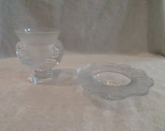 Vase, cendrier verre moulé pressé Lalique France Vase st Cloud, cendrier honfleur (French art glass Lalique vase, ashtray)