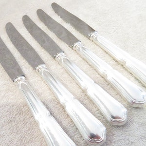 5 dessert knives silver metal handle model Contours stainless steel blade Bonnel à Tarbes Vintage French silver-plated dessert knives