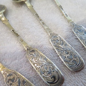 4 silver vermeil niello Moscow coffee tea spoons 84 Zolotnik Russian magnificent 1865 84 russian silver niello Moscow coffee tea spoons