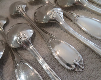 BOULENGER Lot 9 cuillères à café métal argenté Art Nouveau modèle Fleur de Cacao