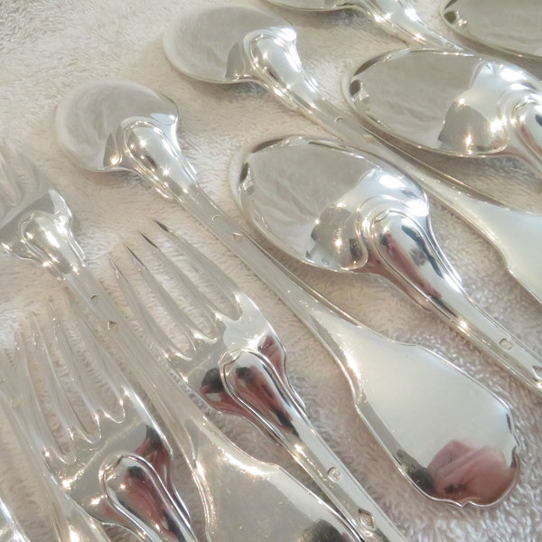 Superbe 14 couverts de table argent 950 Minerve style Coutours orfèvre AF Magnificent 20th c French 950 silver 28p dinner cutlery set