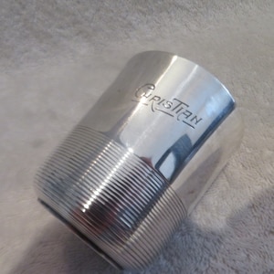 Beautiful 950 silver timpani art deco style goldsmith Christofle Cardeilhac model Undulations engraved Christian Mid 20th c 950 silver baby cup