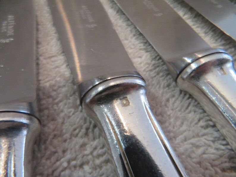 10 couteaux de table métal argenté style art deco orfèvre Alfenide French silver-plated dinner knives 24,8cm image 5